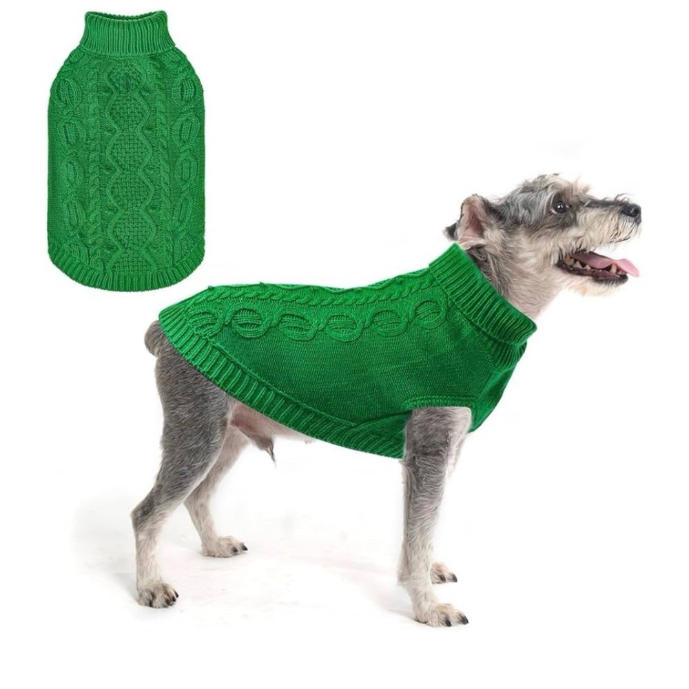 NEW Green Cable Knit Dog Sweater Winter Warm Classic Pet Clothes Leash Hole 2X